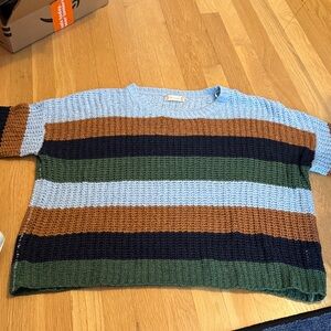 Altar'd State Crewneck Sweater - Blue, Brown, Green, Black Stripes